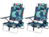 Set of 2 portable folding beach chairs with tropical print, 5-position backrest, and padded headrest for outdoor.