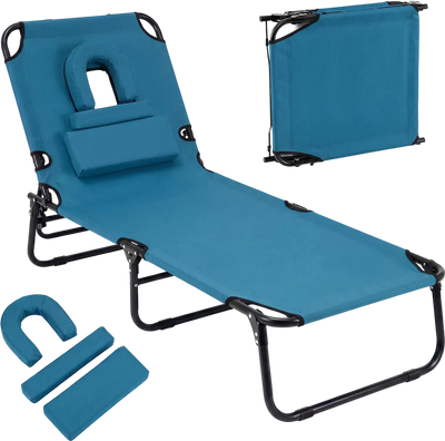 Costway Beach Chaise Lounge Chair Face Hole Removable Pillow 91782543 New