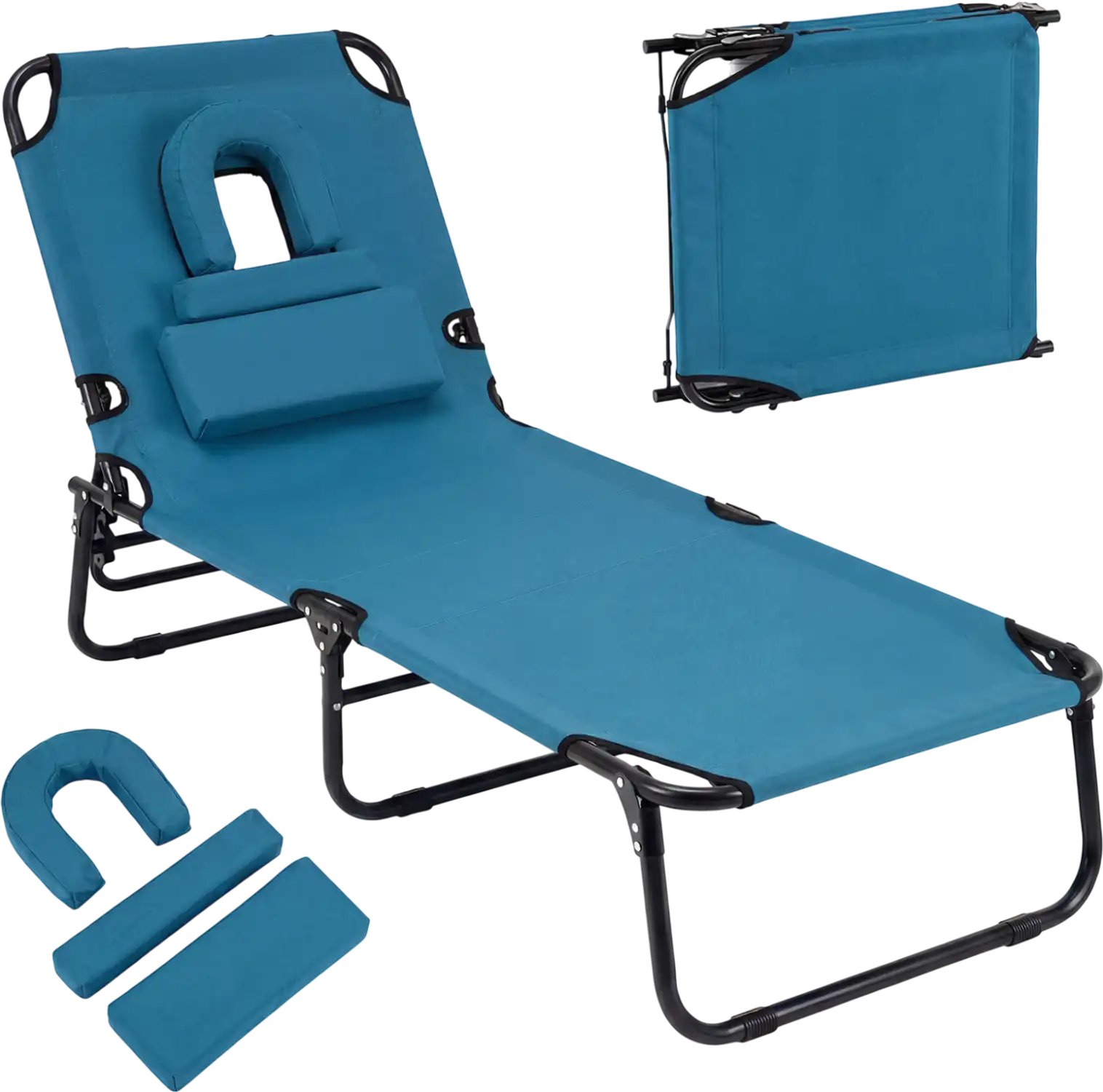 Costway Beach Chaise Lounge Chair w/ Face Hole Removable Pillow 91782543 New