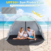 Beach tent sun shelter with UPF50+ protection, spacious interior for 5-6 people, and easy pop-up setup on the sand.