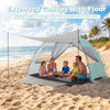 Beach tent sun shelter with extended canopy, spacious interior for 5-6 people, and UPF50+ protection on the sand.