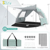 Beach tent sun shelter in green with UPF50+ protection, spacious for 5-6 people, featuring extended canopy and easy.