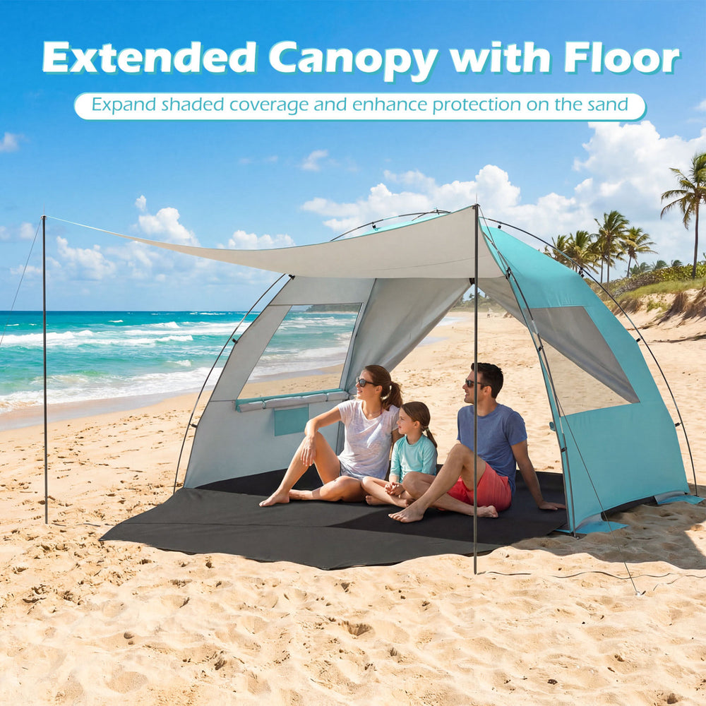 Beach Tent Sun Shelter with Canopy with Extended Floor and Vent Windows-Blue
