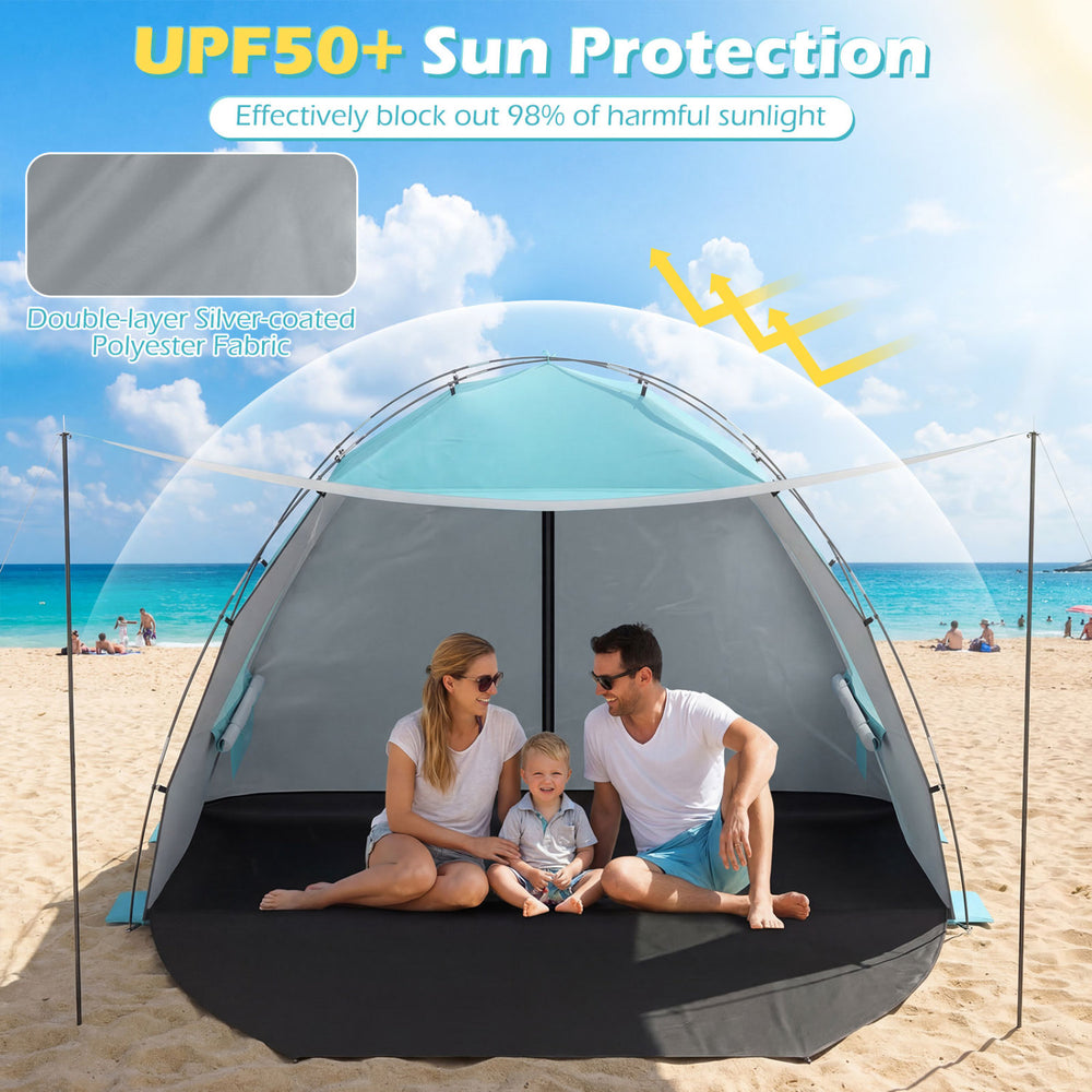 Beach Tent Sun Shelter with Canopy with Extended Floor and Vent Windows-Blue