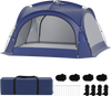 Spacious blue beach tent for 12-15 people features removable zippered sidewalls and UPF 50+ sun protection.