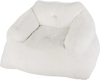Plush beige bean bag chair with overstuffed backrest and armrests for ergonomic support, perfect for lounging and.