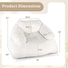 Bean bag chair dimensions with plush velvet cover in beige, showcasing ergonomic design for comfort and support.