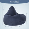 Bean bag chair in blue with ergonomic shape and corduroy cover, measuring 28” high and 35” wide for versatile comfort.