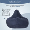 Bean bag chair in blue with corduroy cover, showcasing quick recovery feature for lasting plush support.