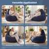 Blue bean bag chair with corduroy cover, ideal for relaxing, reading, or using a tablet in various indoor settings.