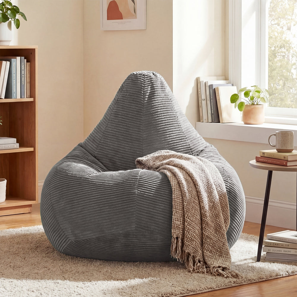Bean Bag Chair for Adults Accent Lazy Sofa with Skin-friendly Corduroy Cover and Soft Sponge Filling-Dark Gray - Gallery View 1 of 10