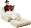Bean bag chair with ottoman in green teddy velvet, featuring a chessboard pattern and inclined backrest for comfort.