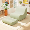 Green bean bag chair with ottoman, showcasing a soft teddy velvet texture and non-slip bottom for safe and stylish.