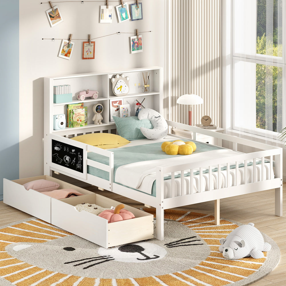 Twin/Full Size Bed Frame with 2 Drawers and Bookcase for Boys and Girls-Full Size - Gallery View 1 of 10