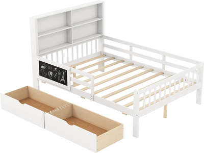 Costway Twin/Full Bed Frame w/ 2 Drawers Bookcase 34821679 New