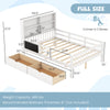 Full size bed frame with bookcase and 2 storage drawers, solid pine wood, suitable for boys and girls' bedrooms.
