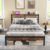 Full/Queen size bed frame with storage headboard, built-in charging station, and robust metal support for a tidy.
