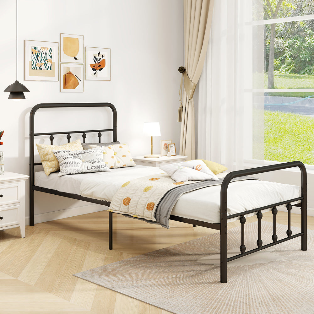 Bed Frame with Headboard and Under Bed Storage Black-Twin Size - Gallery View 1 of 12