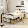 Twin size black bed frame with headboard and under bed storage, featuring a classic Victorian style and robust metal.