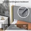 Twin/Queen bed frame featuring a linen upholstered wingback headboard with exquisite quilting for added comfort and.