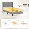 Twin bed frame with linen upholstered wingback headboard, sturdy wood legs, and no box spring needed for 8"-12".