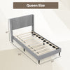 Queen size bed frame with linen upholstered wingback headboard, featuring sturdy wood legs and 10 plywood slats for.