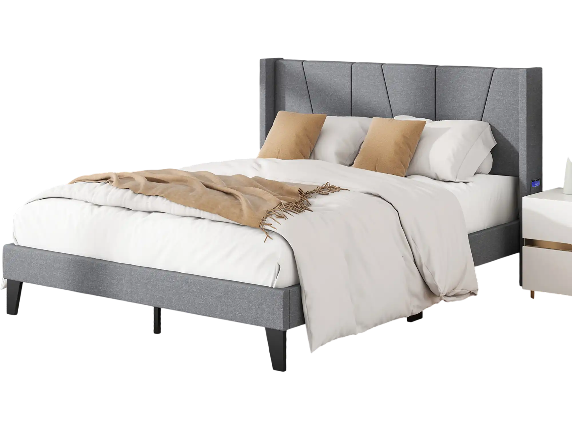 Costway Full Size Bed Frame Wingback Headboard Wood Slat Support 37925146 New