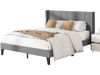 Full/Queen size bed frame with wingback headboard, upholstered in breathable fabric, featuring wood slat support and.