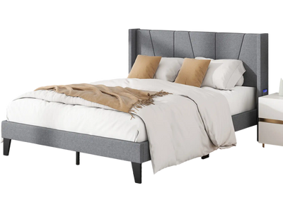 Costway Full Size Bed Frame Wingback Headboard Wood Slat Support 37925146 New