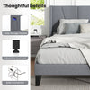 Full/Queen size bed frame with wingback headboard, side storage pockets, and adjustable foot pads for stability.