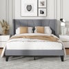 Full/Queen size bed frame with a stylish gray wingback headboard, featuring a ventilated slat support system for.