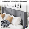 Upholstered wingback headboard in gray fabric with side pockets, designed for Full/Queen size bed frame comfort.