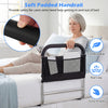 Soft padded handrail bed rail for elderly adults, height adjustable, with mesh pocket for convenient storage.