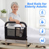 Height adjustable bed rails for elderly adults with padded handrail and mesh pocket, ideal for post-surgery support.