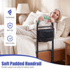 Soft padded handrail of height adjustable bed assist railings for elderly adults, providing support and safety.