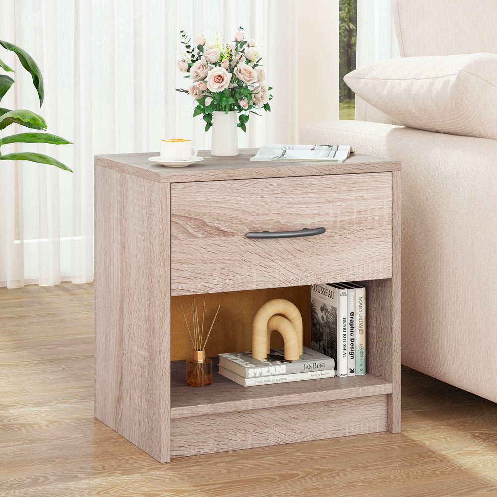 Bedside Table Nightstand with Drawer and Open Storage Shelf-Natural - Gallery View 1 of 10
