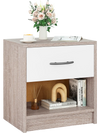 Light gray bedside table nightstand with a drawer and open shelf, perfect for bedroom or living room storage.
