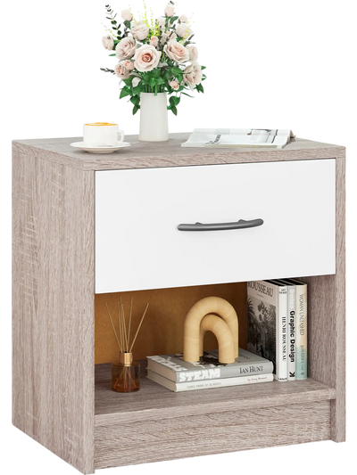 Costway Bedside Nightstand Side Table w/ Drawer Open Shelf Light Gray 93451762 New