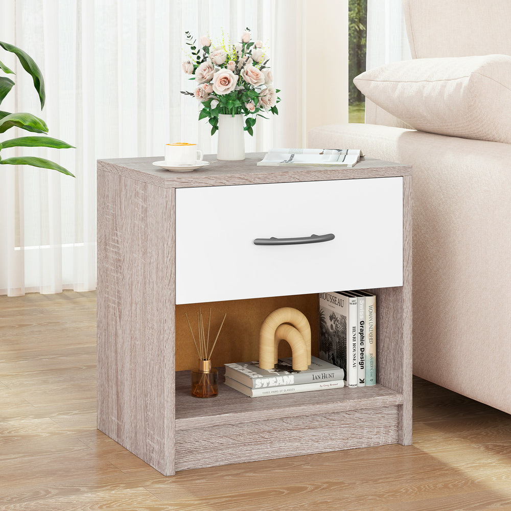 Bedside Table Nightstand with Drawer and Open Storage Shelf-Light Gray - Gallery View 1 of 10