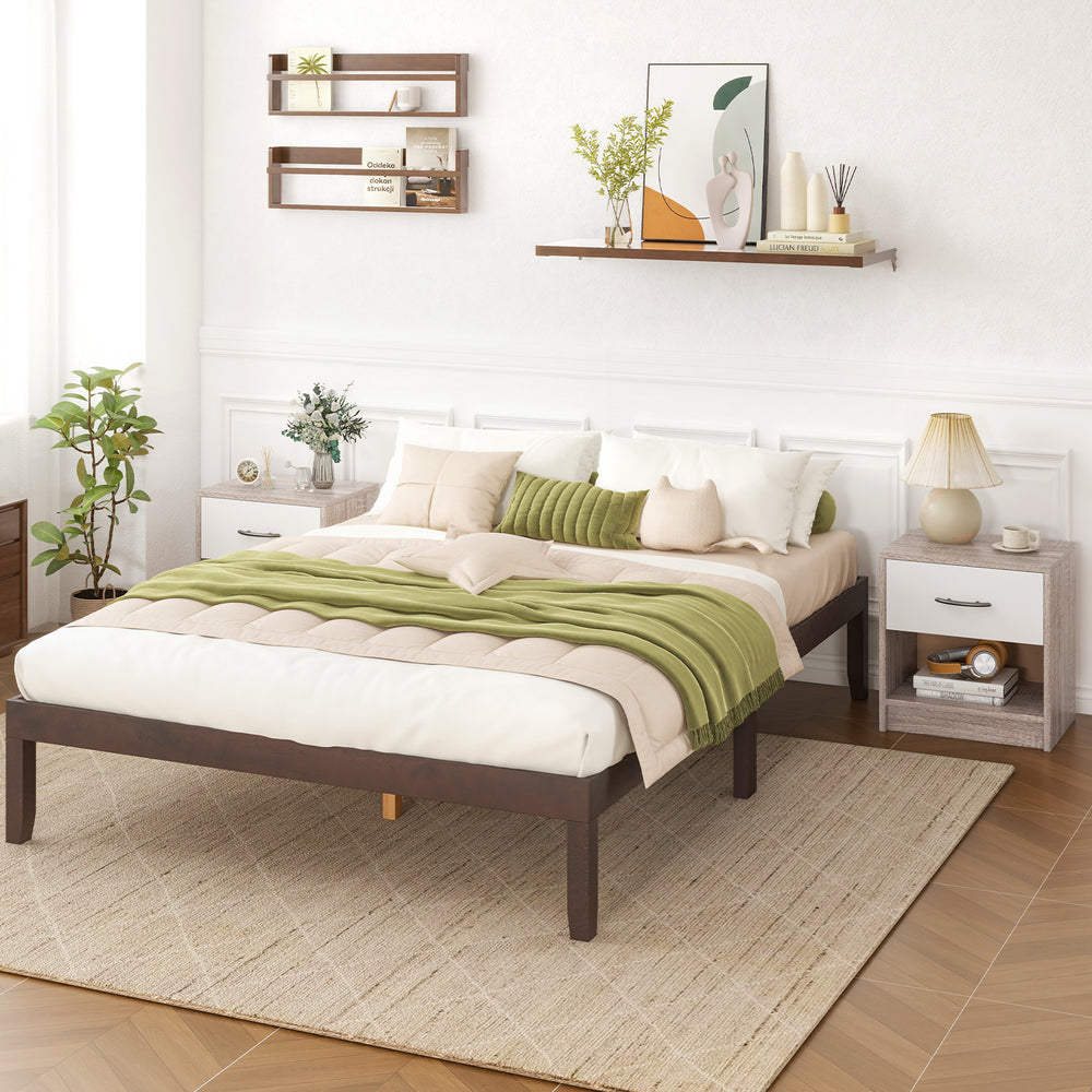 Light gray bedside table nightstand featuring a drawer and open shelf, perfect for bedside or living room use.