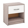 Light gray bedside table nightstand with drawer and open shelf, ideal for bedroom or living room storage.