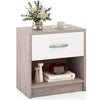 Light gray bedside table nightstand with a drawer and open shelf, ideal for bedroom or living room storage.