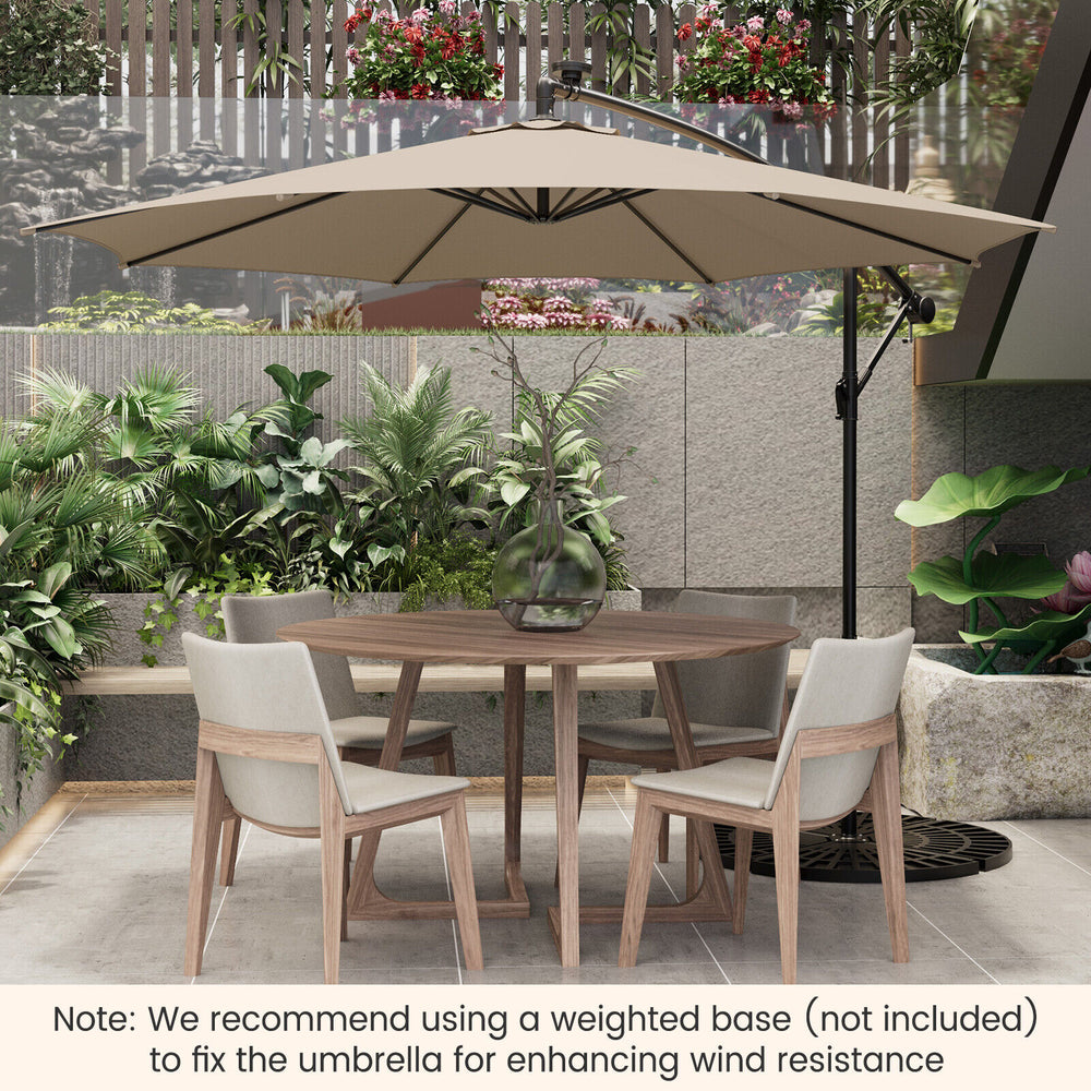 10 Feet Patio Offset Umbrella with 112 Solar-Powered LED Lights-Beige - Gallery View 1 of 9