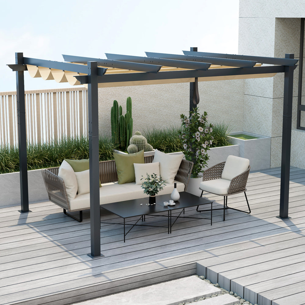 Costway Pergola with Retractable Canopy 10' x 12' Aluminum Frame New