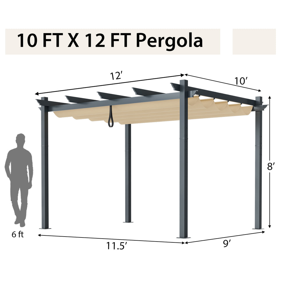 Costway Pergola with Retractable Canopy 10' x 12' Aluminum Frame New