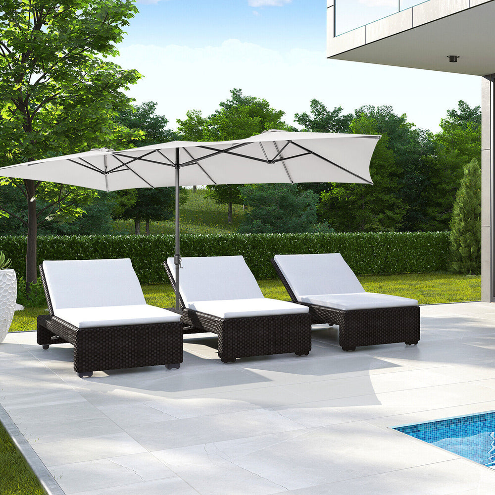 Patiojoy 15FT Double-Sided Patio Market Umbrella Large Crank Handle Vented Outdoor Twin