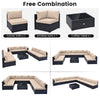 10-piece outdoor wicker conversation set with beige cushions, featuring a corner sofa and coffee table for versatile.