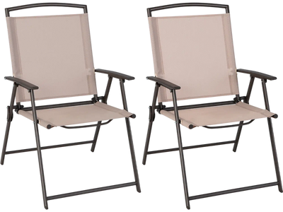 Costway Set of 2 Patio Dining Chairs with Armrests Beige 21567389 New
