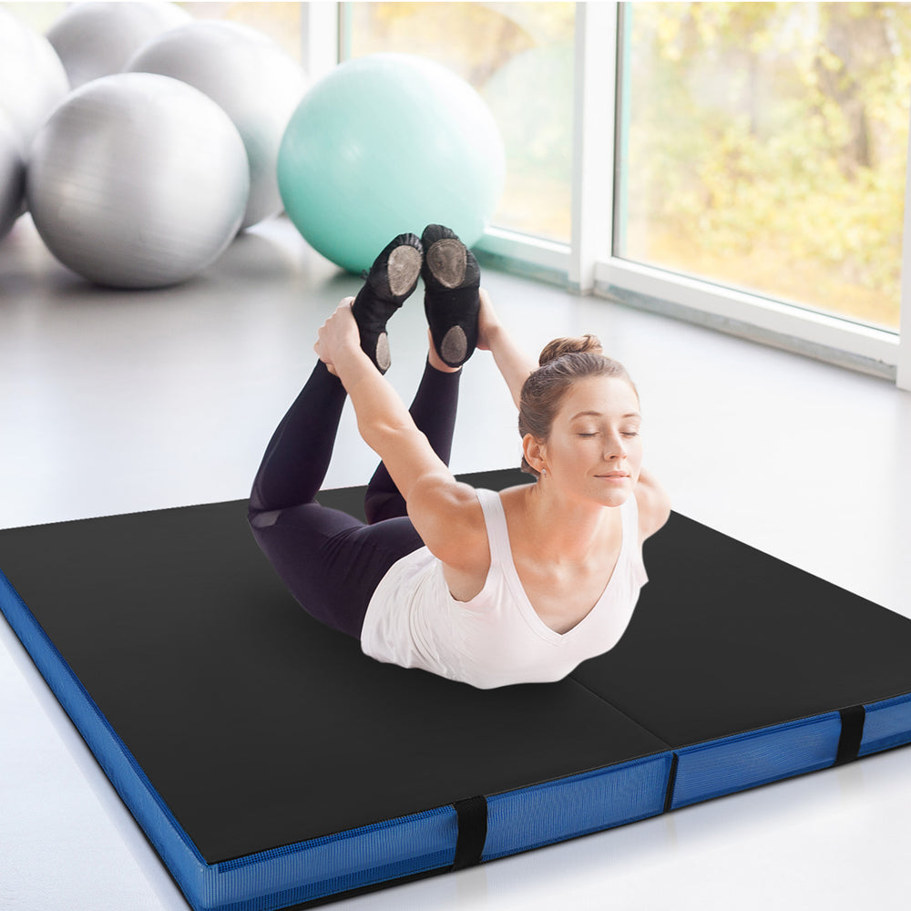 Bi-Fold Gymnastics Mat Thick Folding Exercise Mat with Carrying Handles - Gallery View 3 of 11