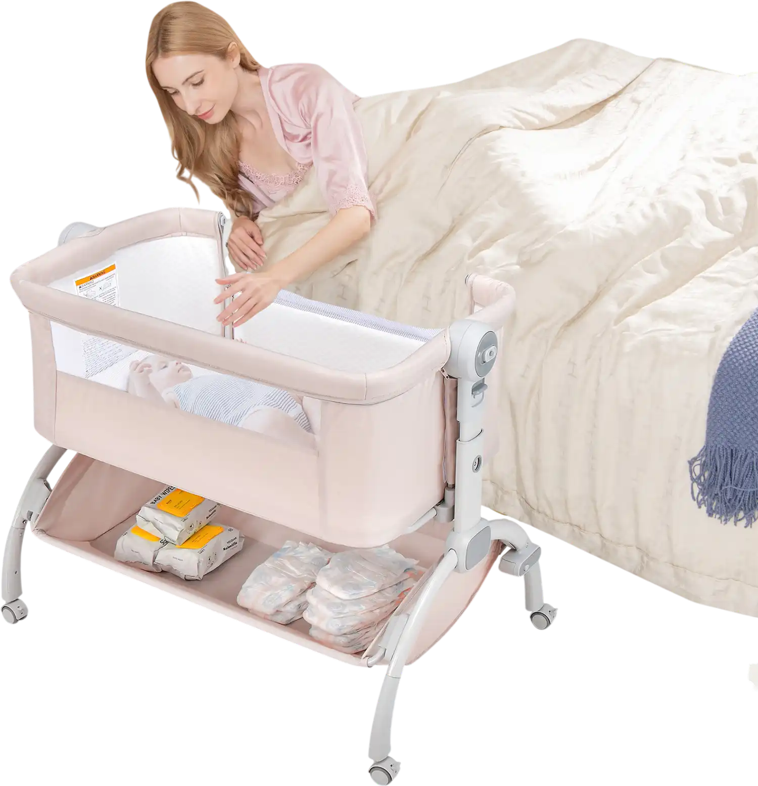 Costway 3-in-1 Baby Bassinet Adjustable Height Double-Lock Beige 43571698 New